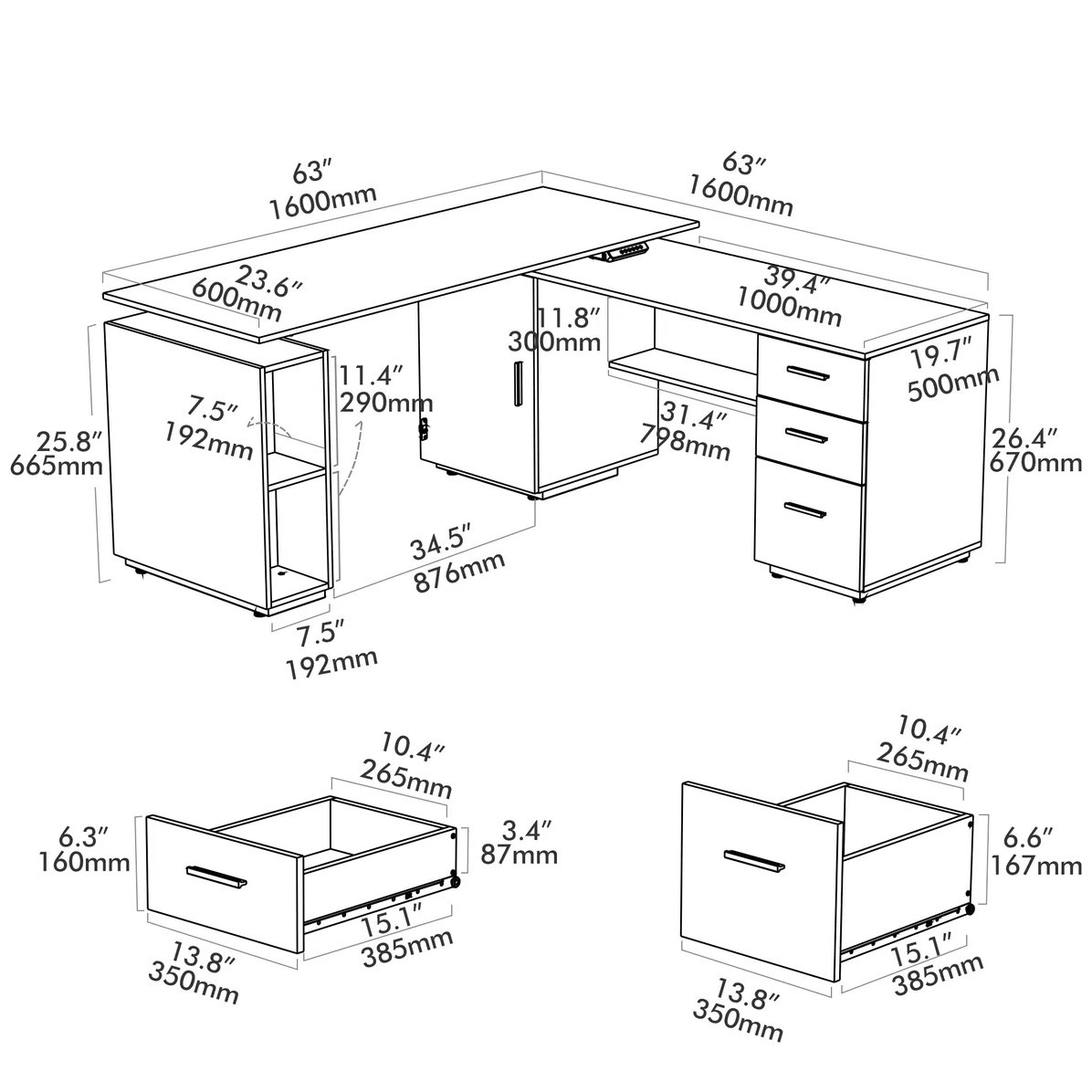 Fezibo Executive B standing desk measurements