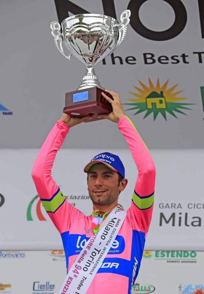 Diego Ulissi (Lampre-Merida) on the podium in Turin.