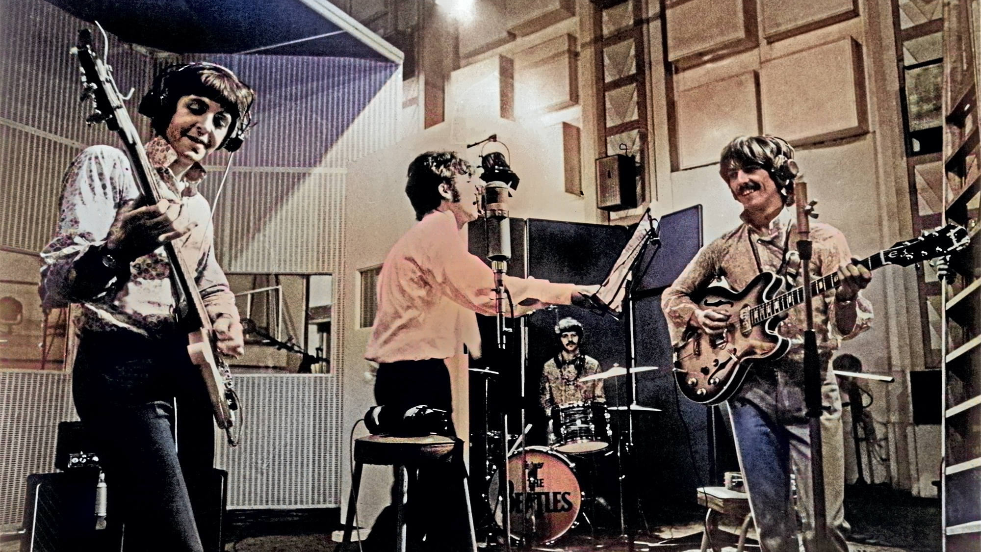 The Beatles rehearse their song &#039;All You Need Is Love&#039; for &#039;Our World&#039; the first live satellite uplink performance broadcast to the world on June 25, 1967 in London, England. (L-R) Paul McCartney, John Lennon, Ringo Starr, George Harrison.