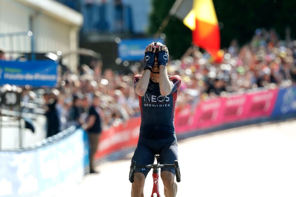 ROUBAIX FRANCE APRIL 17 Dylan Van Baarle of Netherlands and Team INEOS Grenadiers celebrates winning in the Roubaix Velodrome Vlodrome Andr Ptrieux during the 119th ParisRoubaix 2022 Mens Elite a 2572km one day race from Compigne to Roubaix ParisRoubaix WorldTour on April 17 2022 in Roubaix France Photo by Bas CzerwinskiGetty Images