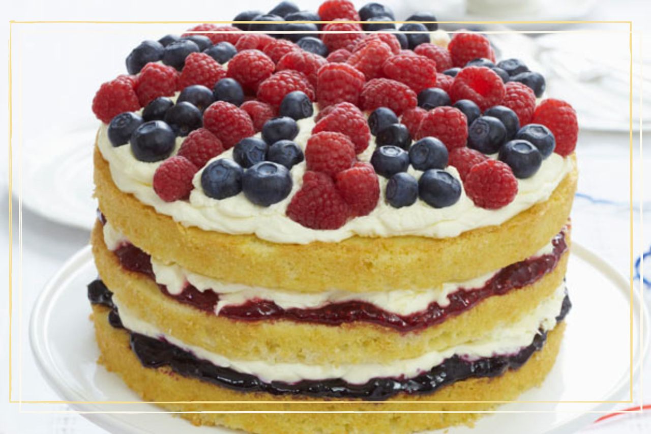 A sponge cake with a Union Jack on top