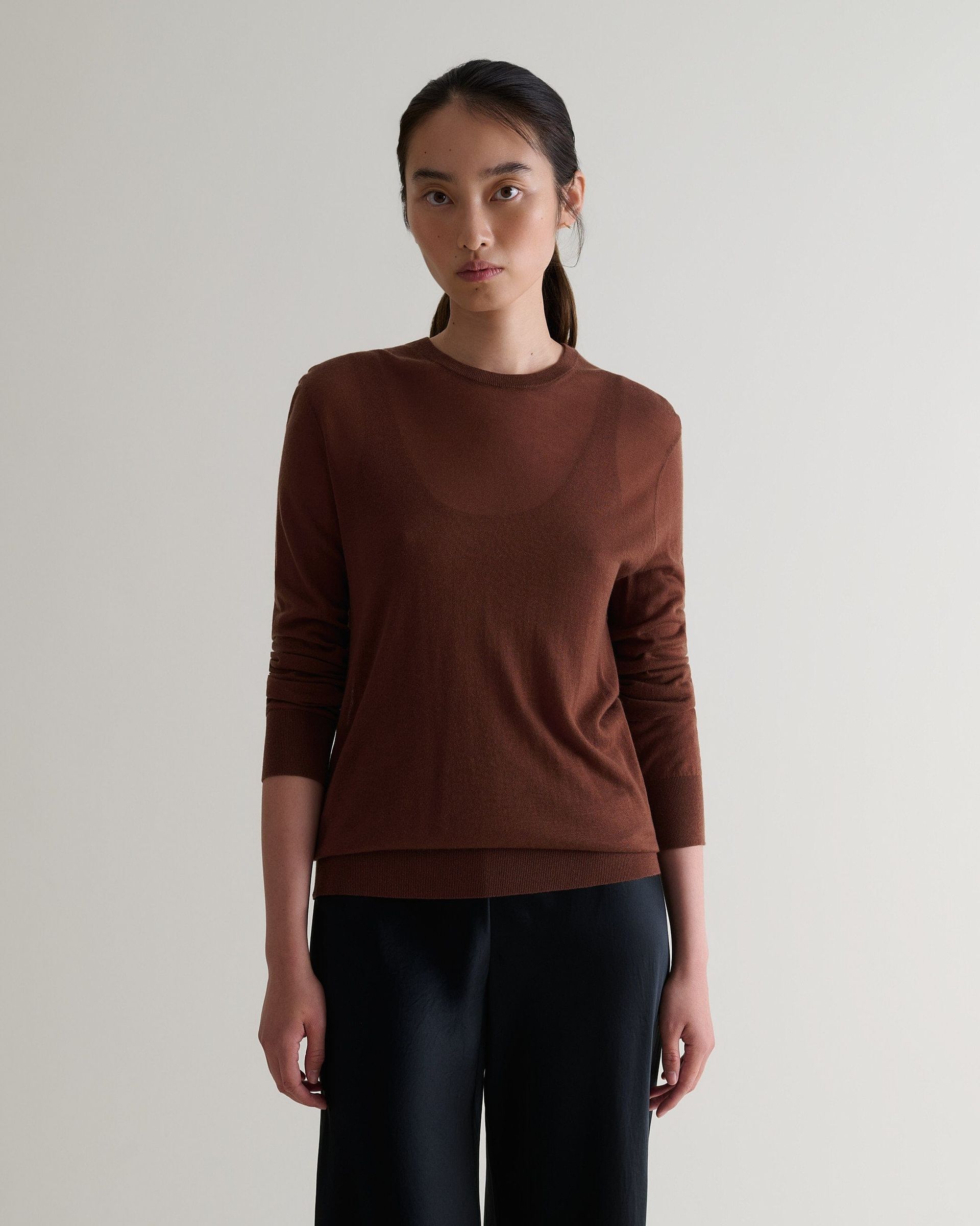 Women's Tencel™ Cashmere Double Layered Crew Neck Jumper - Burl - Burl / Xs