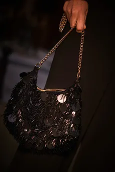 Black sequin shoulder bag with gold chain