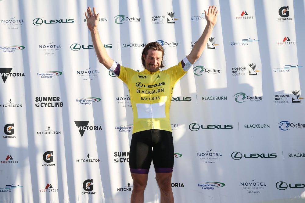Marco Haller in the leader's jersey at the Bay Crits in Australia