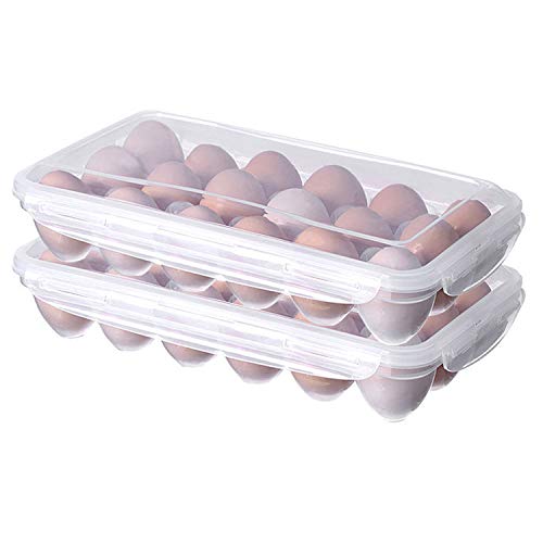 Xby-Us 2 Pack Covered Egg Holders,egg Holder for Refrigerator,egg Storage Container,plastic Refrigerator Egg Trays,deviled Egg Tray Carrier With Lid Fits 18x2 Eggs(36 Eggs)