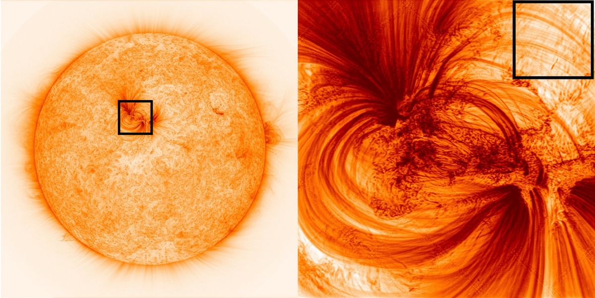 The Hi-C telescope&#039;s view of active region 12712 on the sun, including &quot;tiny&quot; plasma strands 125 miles across.