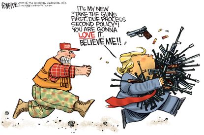 Political cartoon U.S. Trump gun control NRA due process