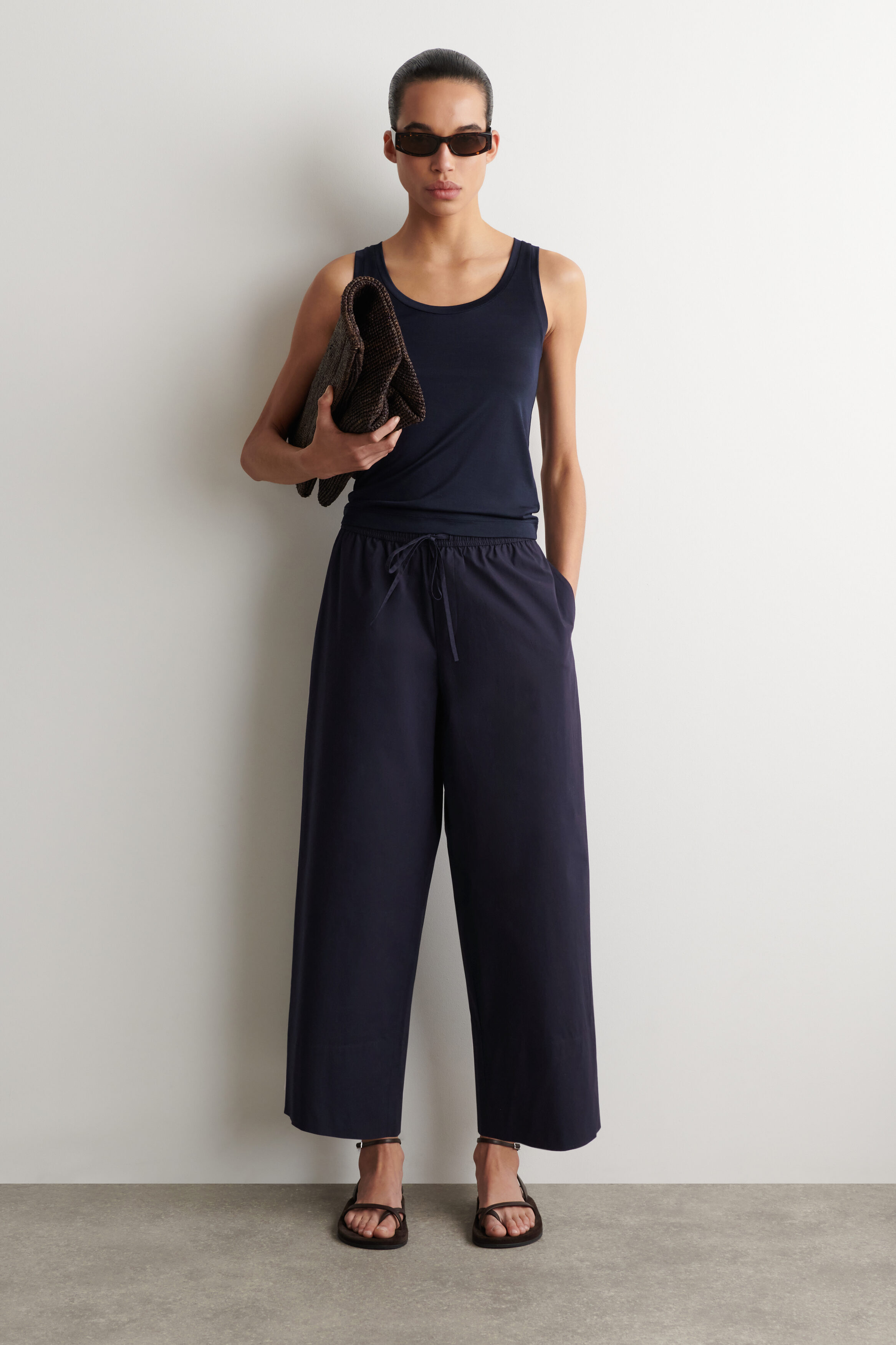 Cotton Straight-Leg Drawstring Trousers