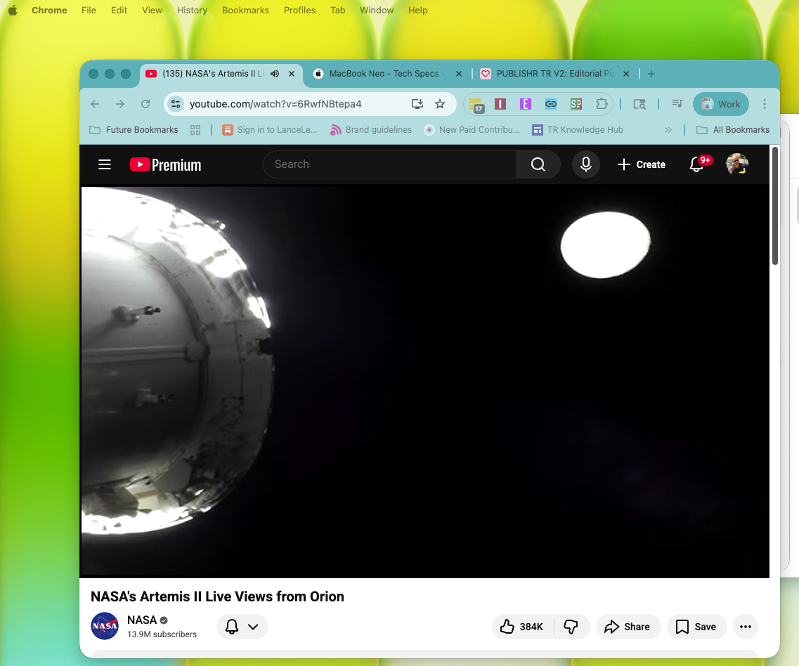 MacBook Neo running NASA stream