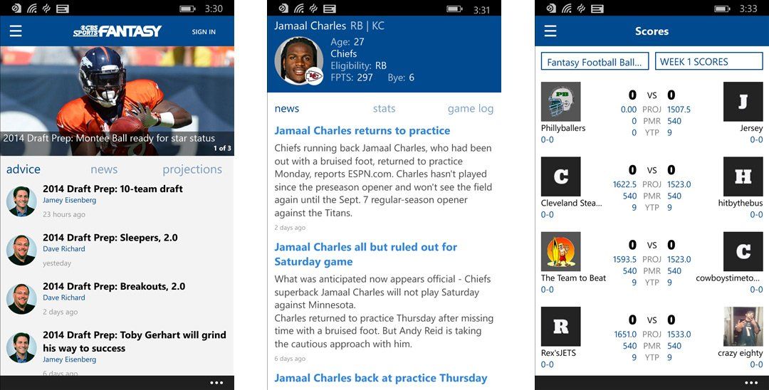 CBS Sports Fantasy now available Windows Phone and Windows 8.1