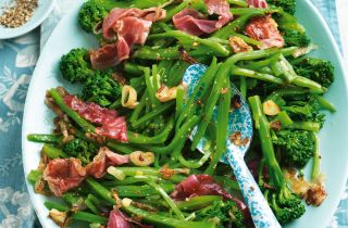 Blue plate with Runner beans really lend themselves to being in salads. They have a lovely crunch and brilliant vibrant colour. Get the recipe: Runner bean and tenderstem broccoli salad