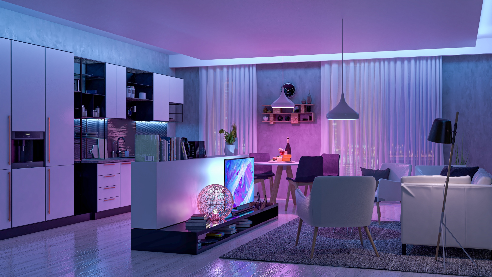 Wohnzimmer mit intelligenter Beleuchtung
