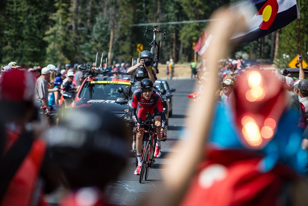 Michael Schar (BMC) makes his way through the dense crowds