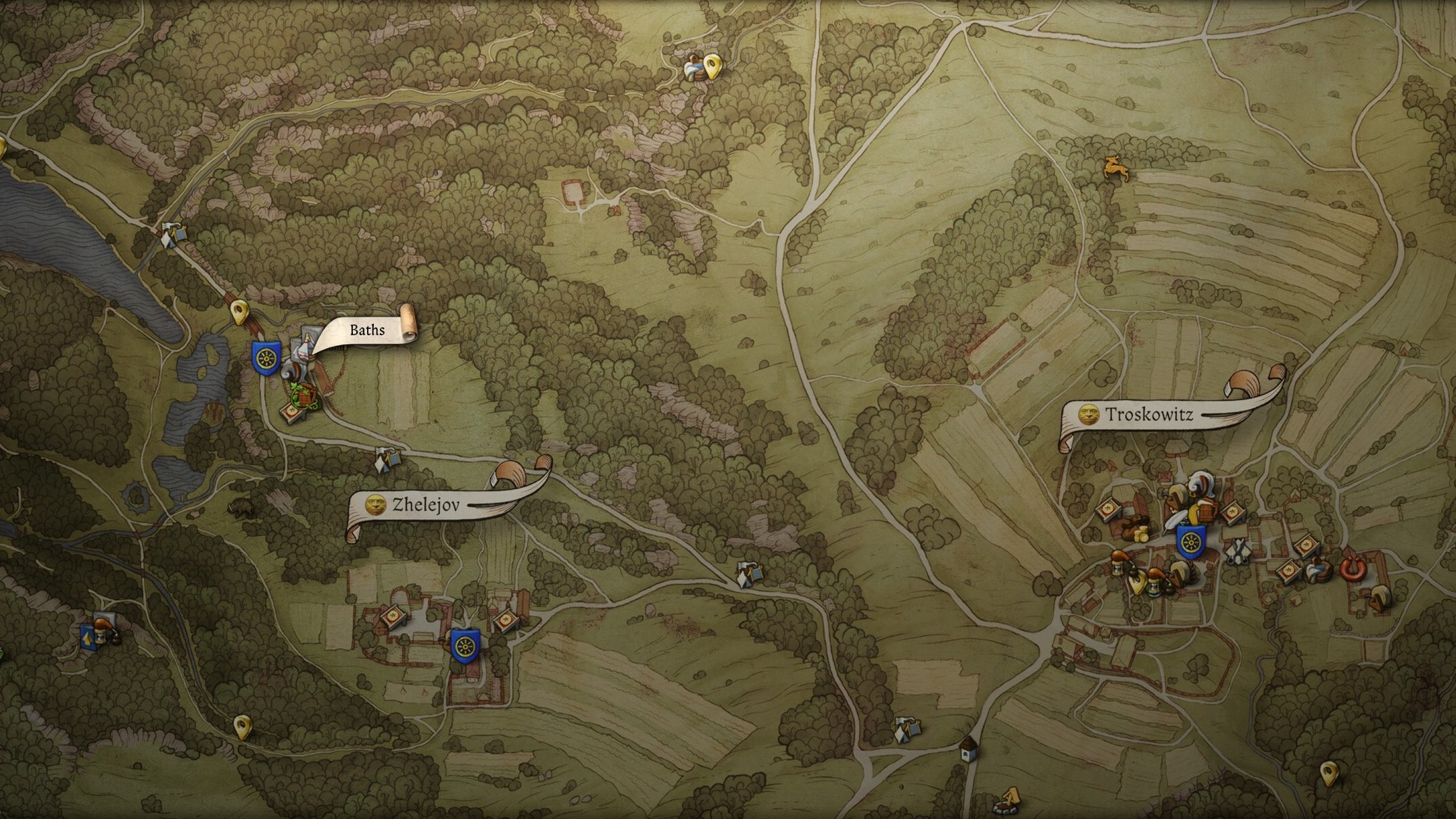 Kingdom Come Deliverance 2 barbers change hairstyle - A map showing the location of the barber in Zhelejov.