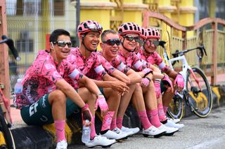 EF Education-EasyPost perched roadside in Kuala Klawang before the start of stage 2 of the Tour de Langkawi 2022 / Photo by Tim de WaeleGetty Images