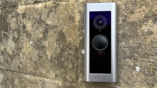 ring wired doorbell pro on a wall of writers' home