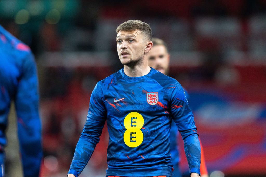 Kieran Trippier of England warms up with Jordan Henderson of England before the UEFA Nations League match between England and Germany at Wembley Stadium, London on Monday 26th September 2022.