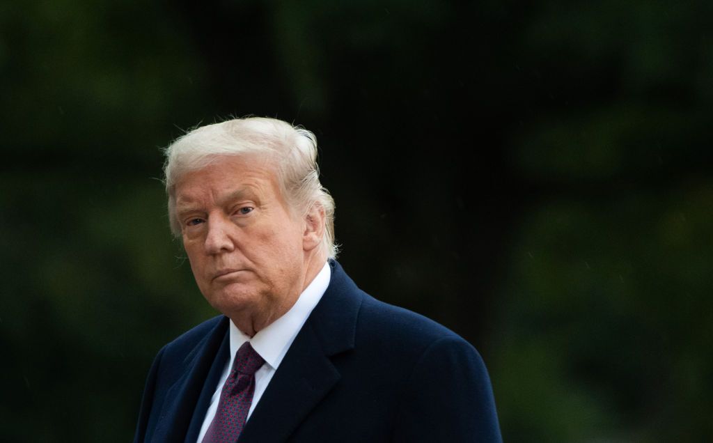 US President Donald Trump walks from Marine One after arriving on the South Lawn of the White House in Washington, DC, October 1, 2020, following campaign events in New Jersey.