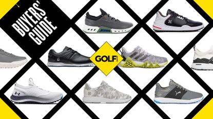 A number of the best spikeless golf shoes in a grid system
