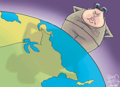 Political cartoon U.S. North Korea Kim Jong-un nuclear missiles