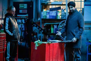 Kheerat and Ben meet Stas in EastEnders