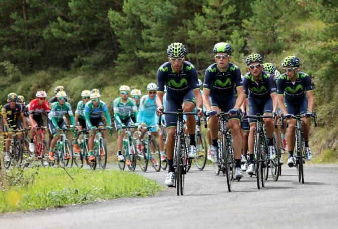 Movistar Team leading the chasing peloton