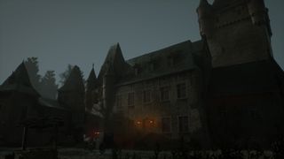 A screenshot from Sherlock Holmes: The Awakened of the exterior of an asylum.