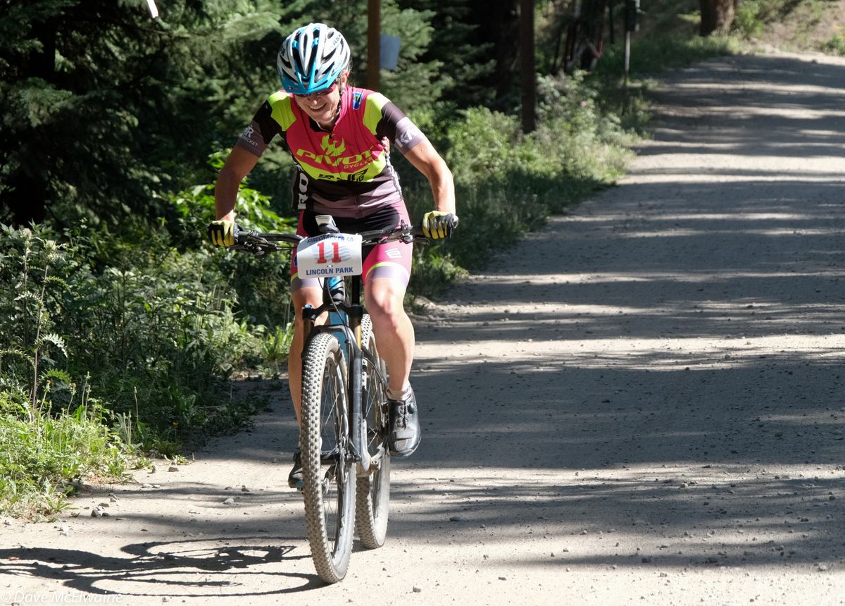 Marlee Dixon (MTBracenews.com-Pivot) was still smiling near the top of the Boreas Pass Climb as she chased Brownsberger