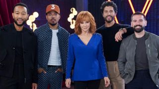 Season 25 coaches of The Voice Reba McEntire, Chance the Rapper, John Legend, Dan + Shay.