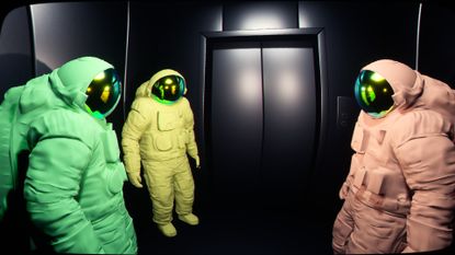 Emissary Zero screenshot of colored astronauts in an elevator