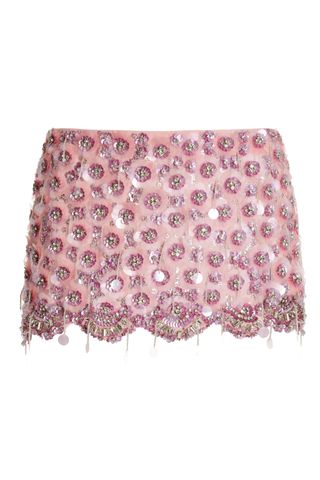 DES_PHEMMES Flower Embroidered Silk Georgette Mini Skirt