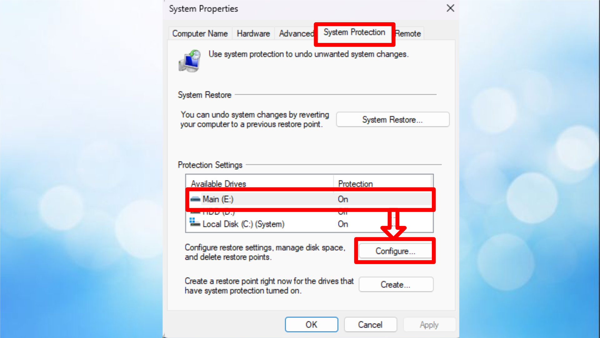 Disable System protection