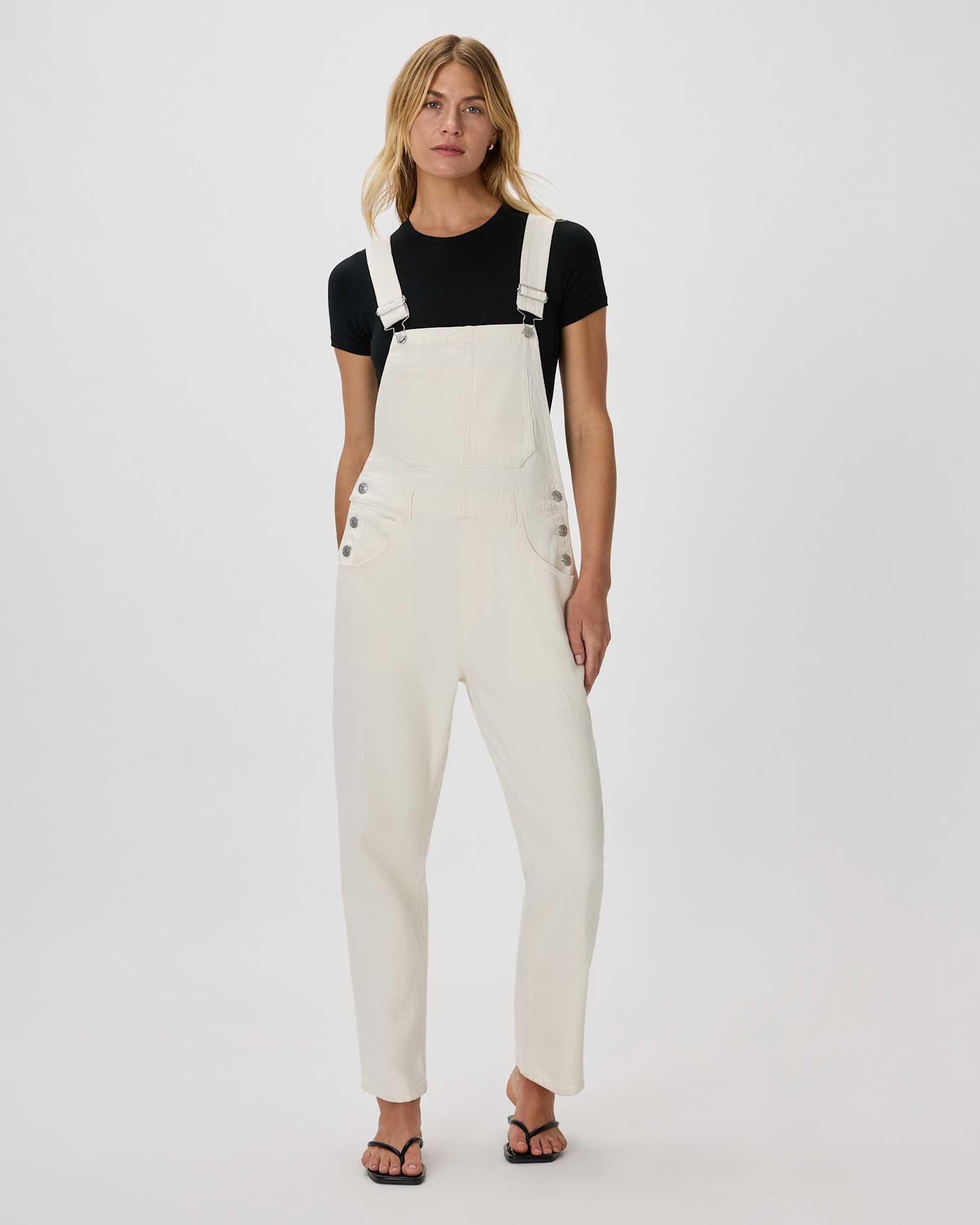 Quince, 100% Organic Denim Overalls in Vintage White
