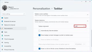 Taskbar settings move Start menu