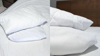 Two of the mattress protectors we tested for this list.