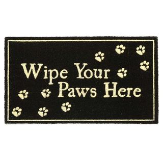 BHS Non Slip Black Coir Doormat with Please Wipe Your Paws lettering in white
