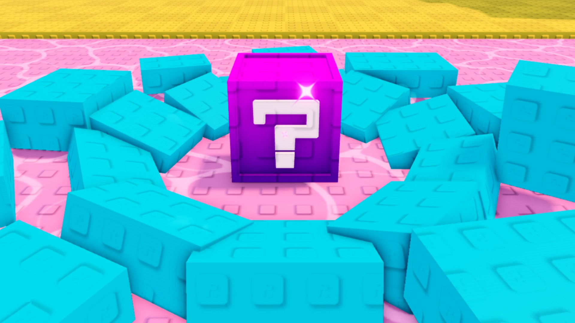 A purple lucky block lands after being kicked in Kick an Uma
