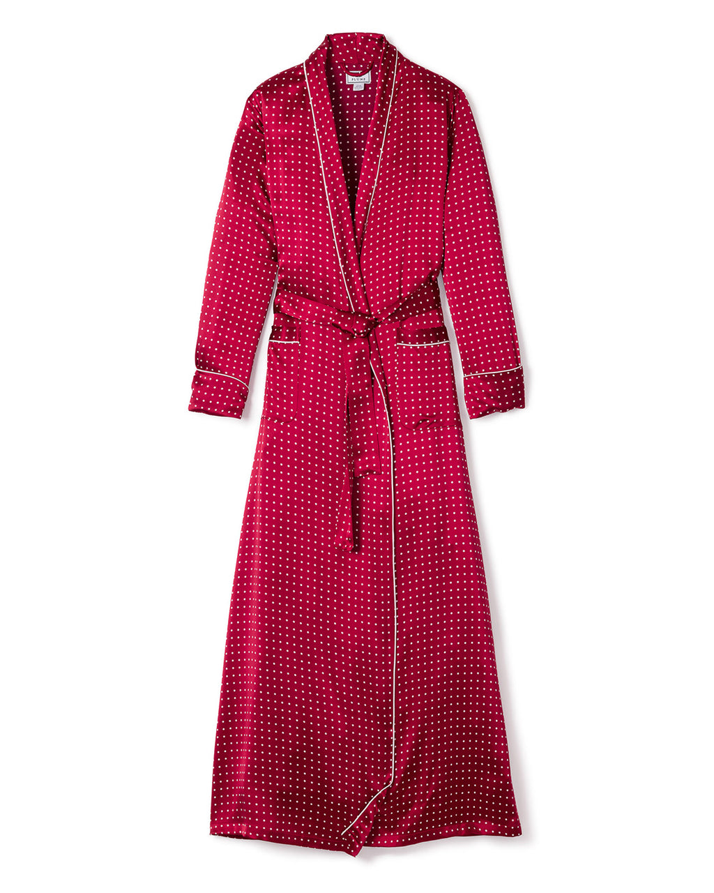 Women's Silk Long Dress in Bordeaux Polka Dot