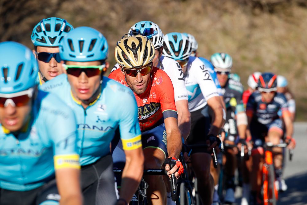 Vincenzo Nibali climbs in the bunch during stage 4 at Tirreno-Adriatico