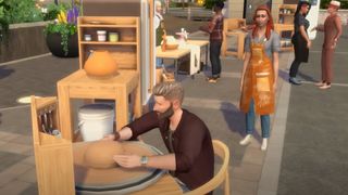 A Sim practices pottery in The Sims 4 Businesses and Hobbies