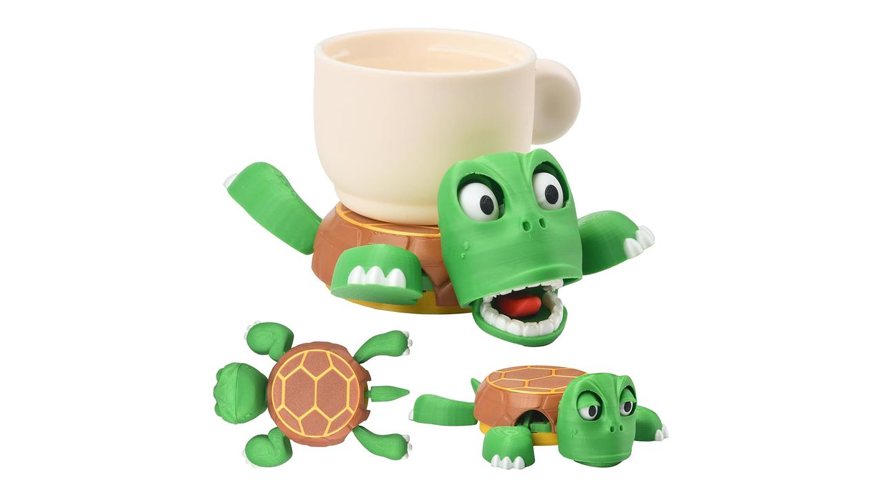 A squishable turtle mug holder.