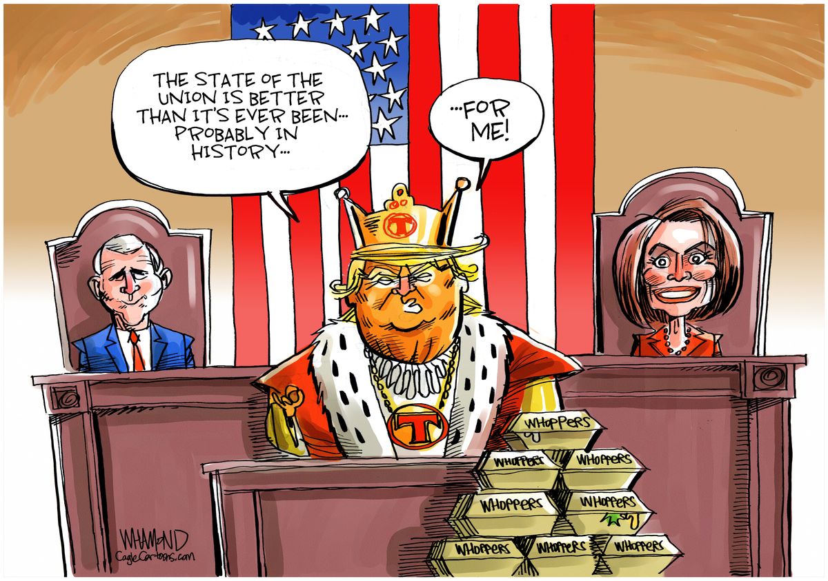 Political Cartoon U.S. King Trump Mike Pence Nancy Pelosi SOTU ...