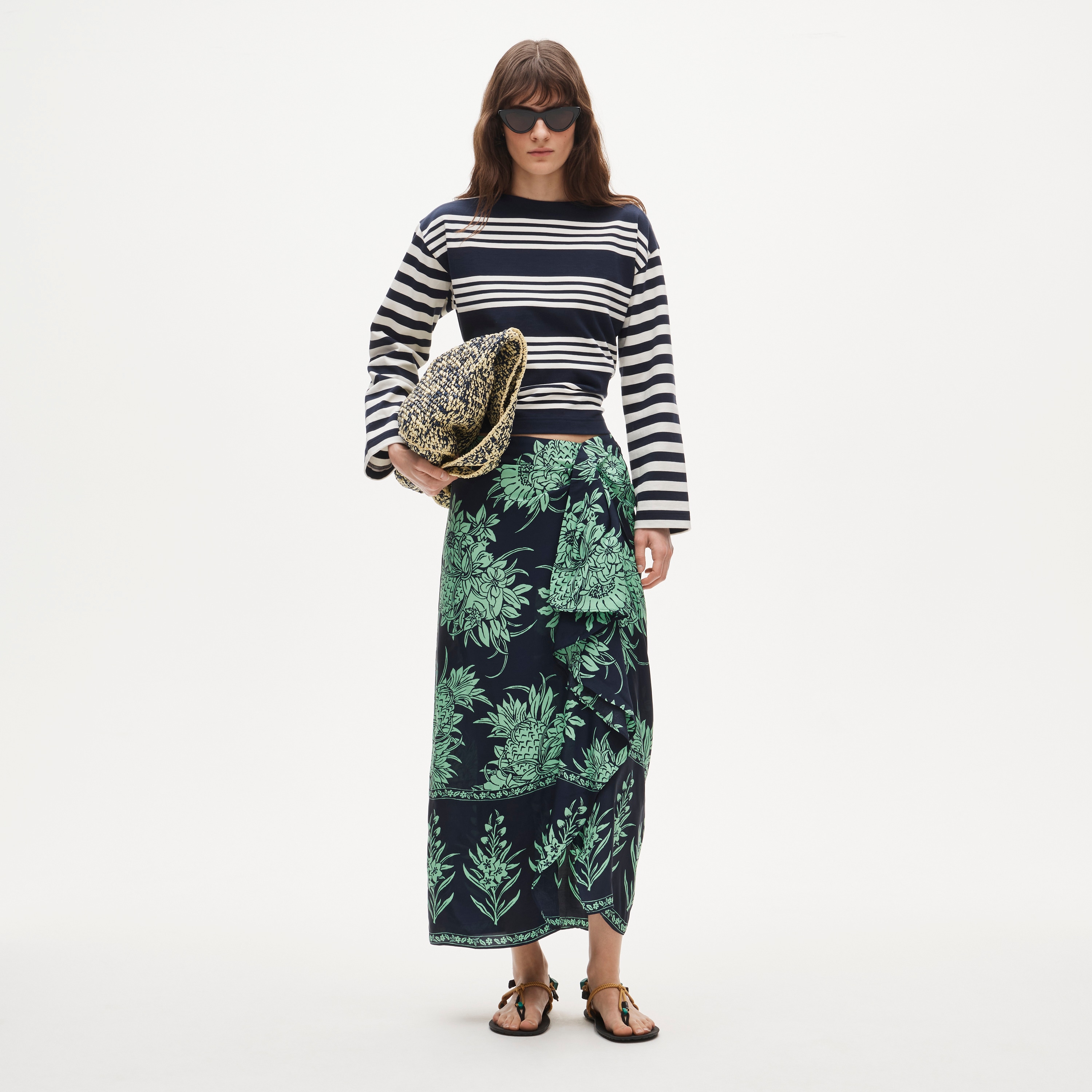 Faux-Wrap Skirt-Print Viscose Twill in Pineapple Garden