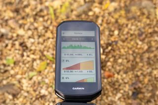 Garmin Edge 1050 outdoors showing climbing page