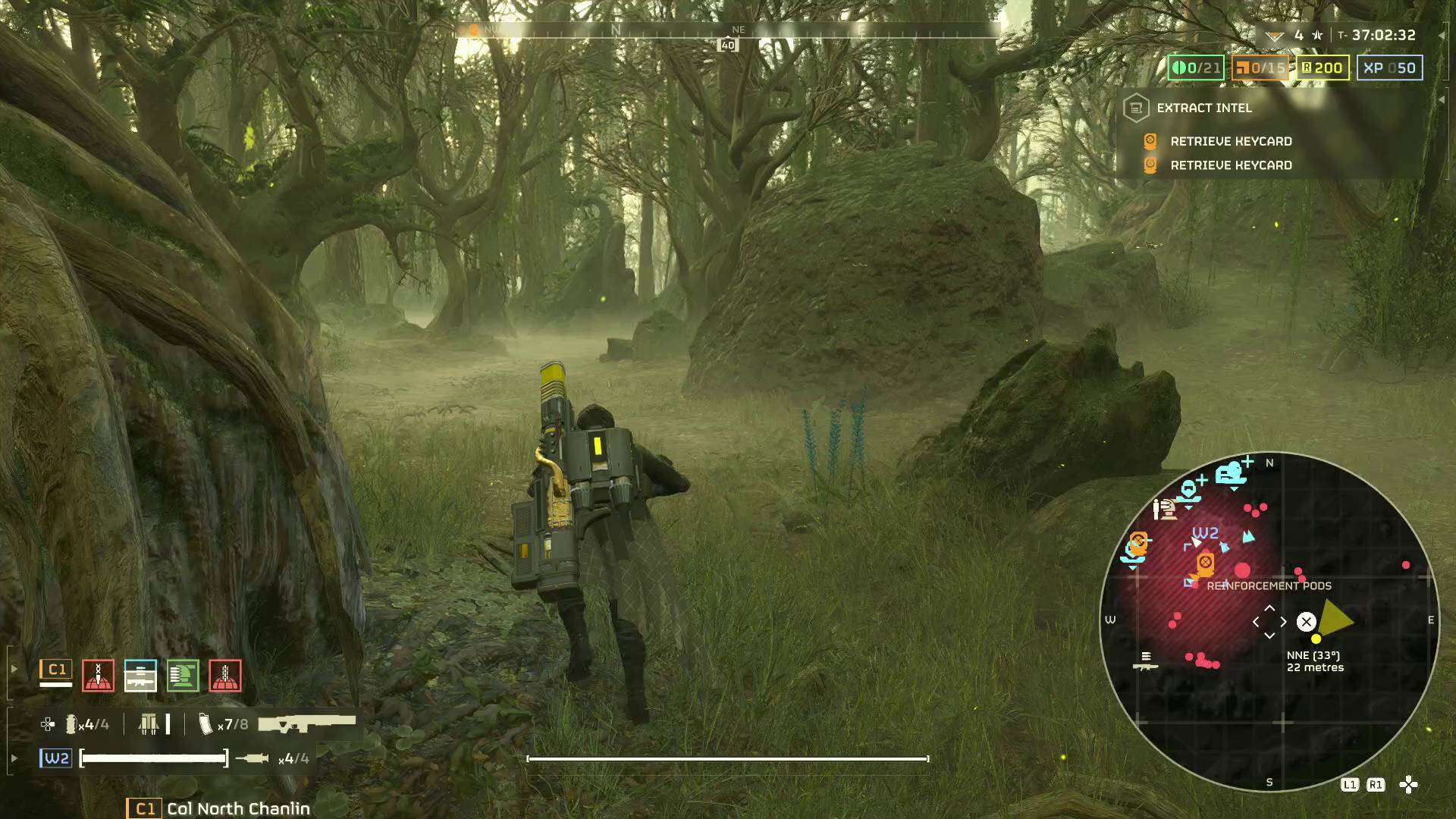 Helldivers 2 Commando mission checking minimap with radar scan showing lots of red dots