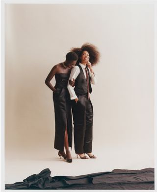 models wearing the J.Crew and Christopher John Rogers collaboration in a photoshoot for the collection, including jackets, dresses, and shirts