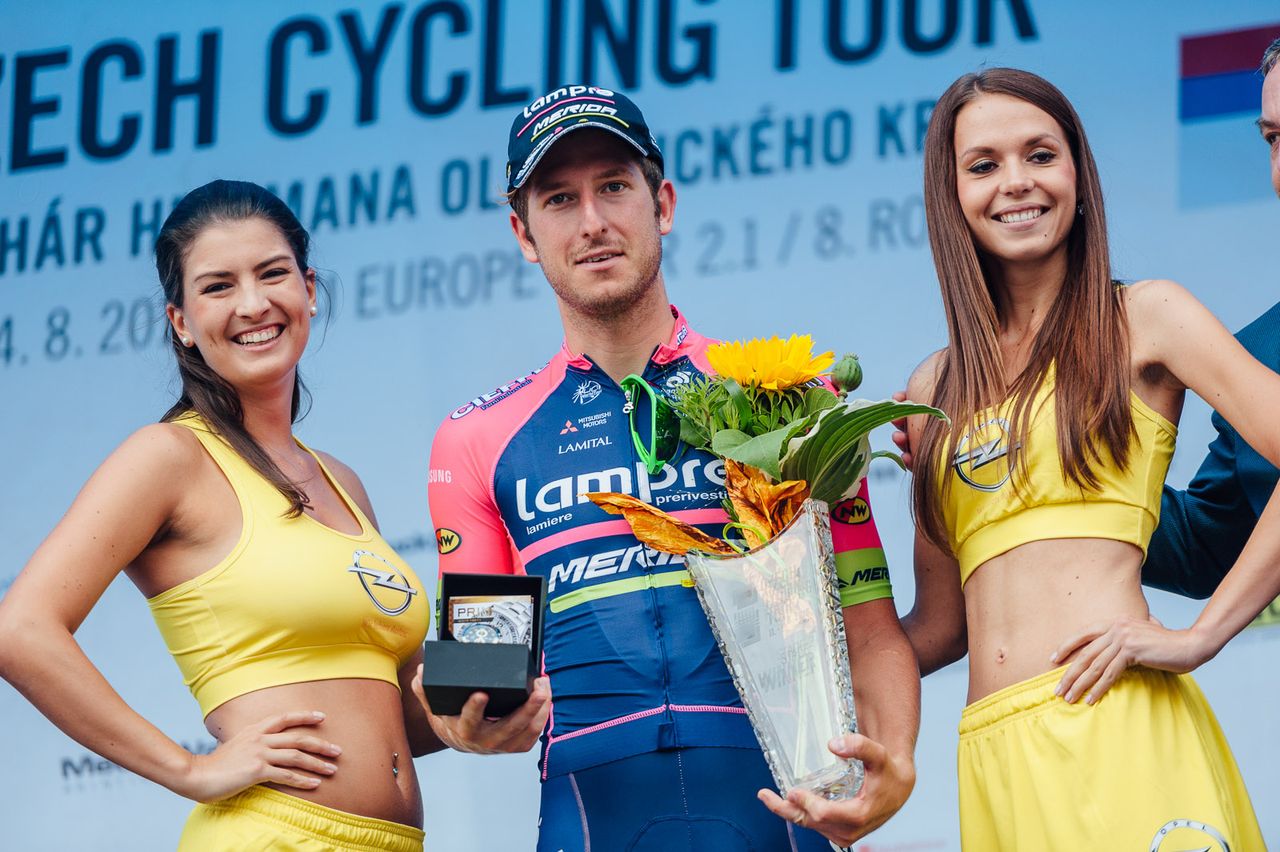 Stage winner Sacha Modolo (Lampre-Merida)