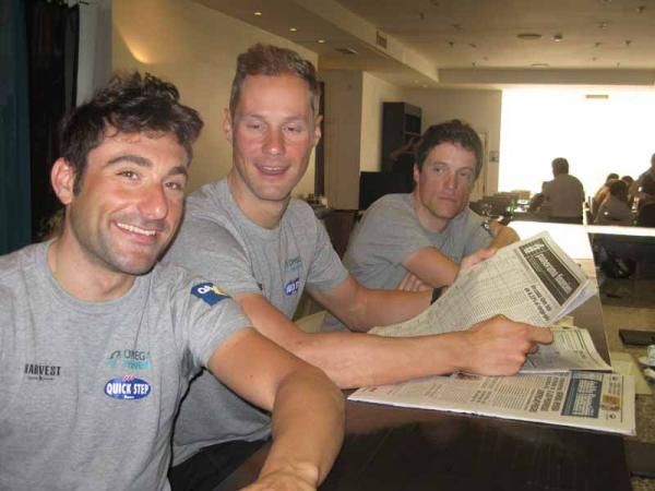 Tom Boonen and his teammates catch up on the big news