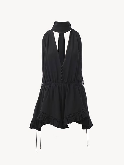 V-Neck Jumpsuit in Silk Georgette