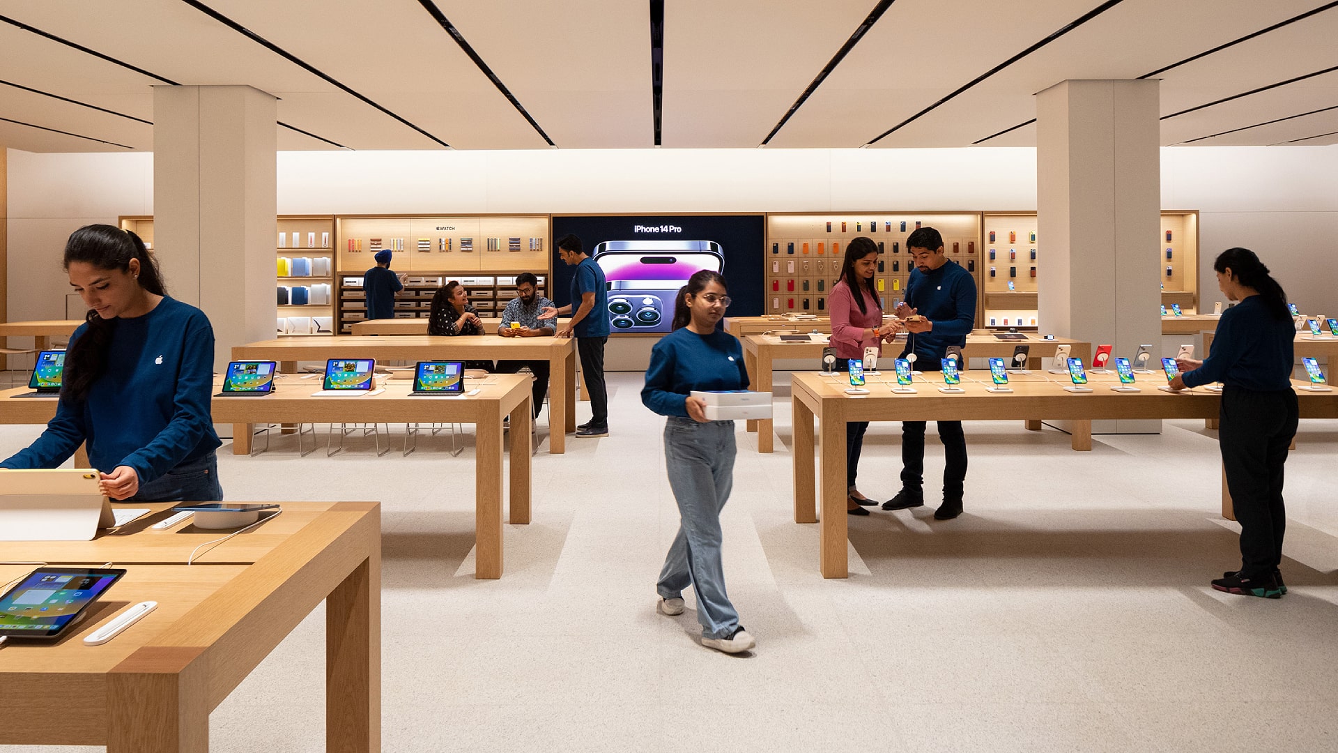 The interior of an Apple Store in Saket, New Delhi, India.